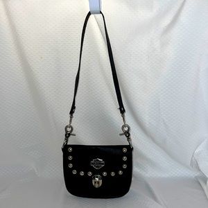 Harley Davidson black leather studded hip bag